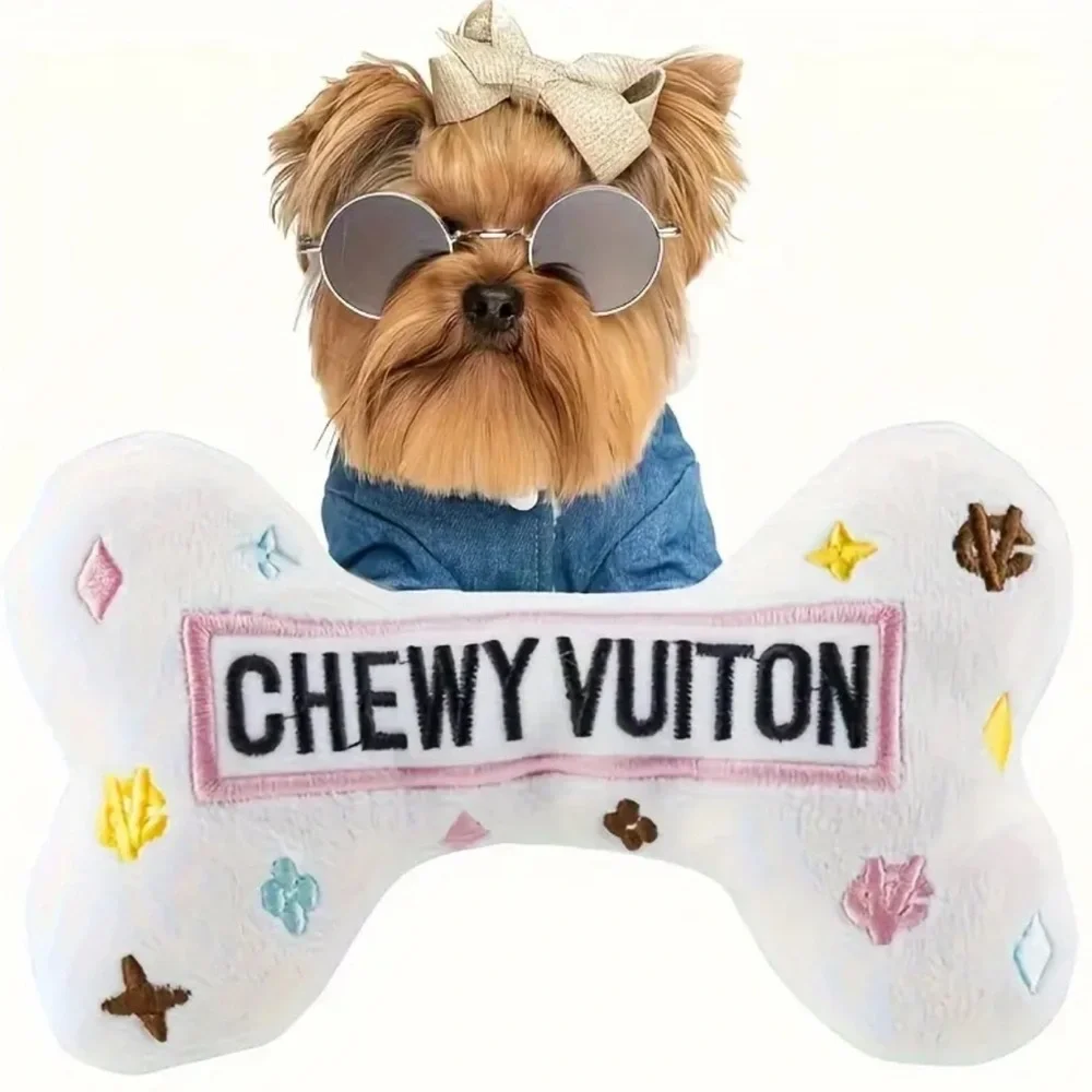 NEW Luxury Chewy Vuiton Dog Toy Bone